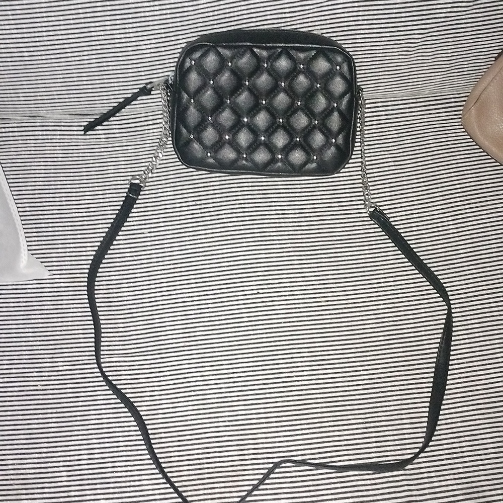 NWOT Rebecca Minkoff black lambskin quilted and studded leather crossbody.